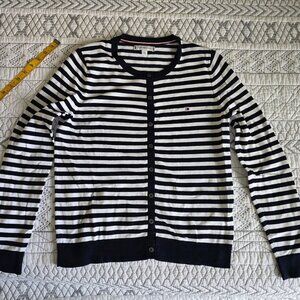 Tommy HIlfiger Blue & White Stripe Cardigan Sweater Size S NWOT
